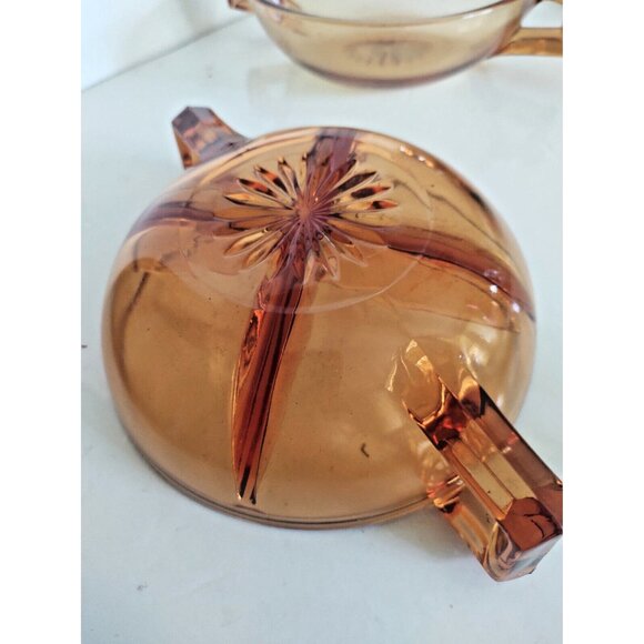 Vintage Amber Depression Glass Candy, Nut, Condiment Bowl set with End Handles - Picture 6 of 15